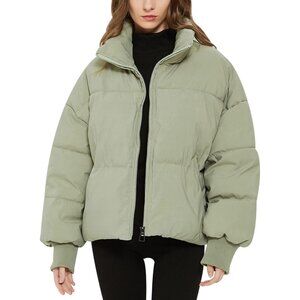 Women's Light Green Winter Cropped Puffer Jacket Coat Short Warm Quilted 2026